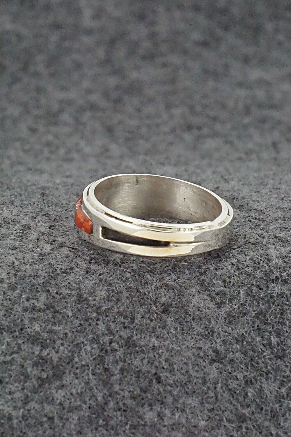 Coral & Sterling Silver Inlay Ring - Wilbert Muskett Jr. - Size 8