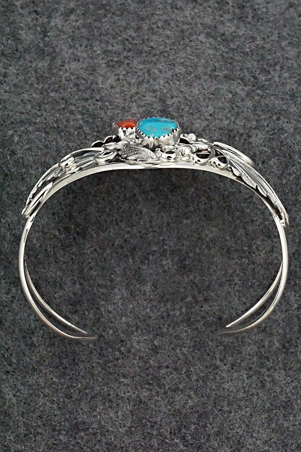 Turquoise, Coral & Sterling Silver Bracelet - Harry Yazzie