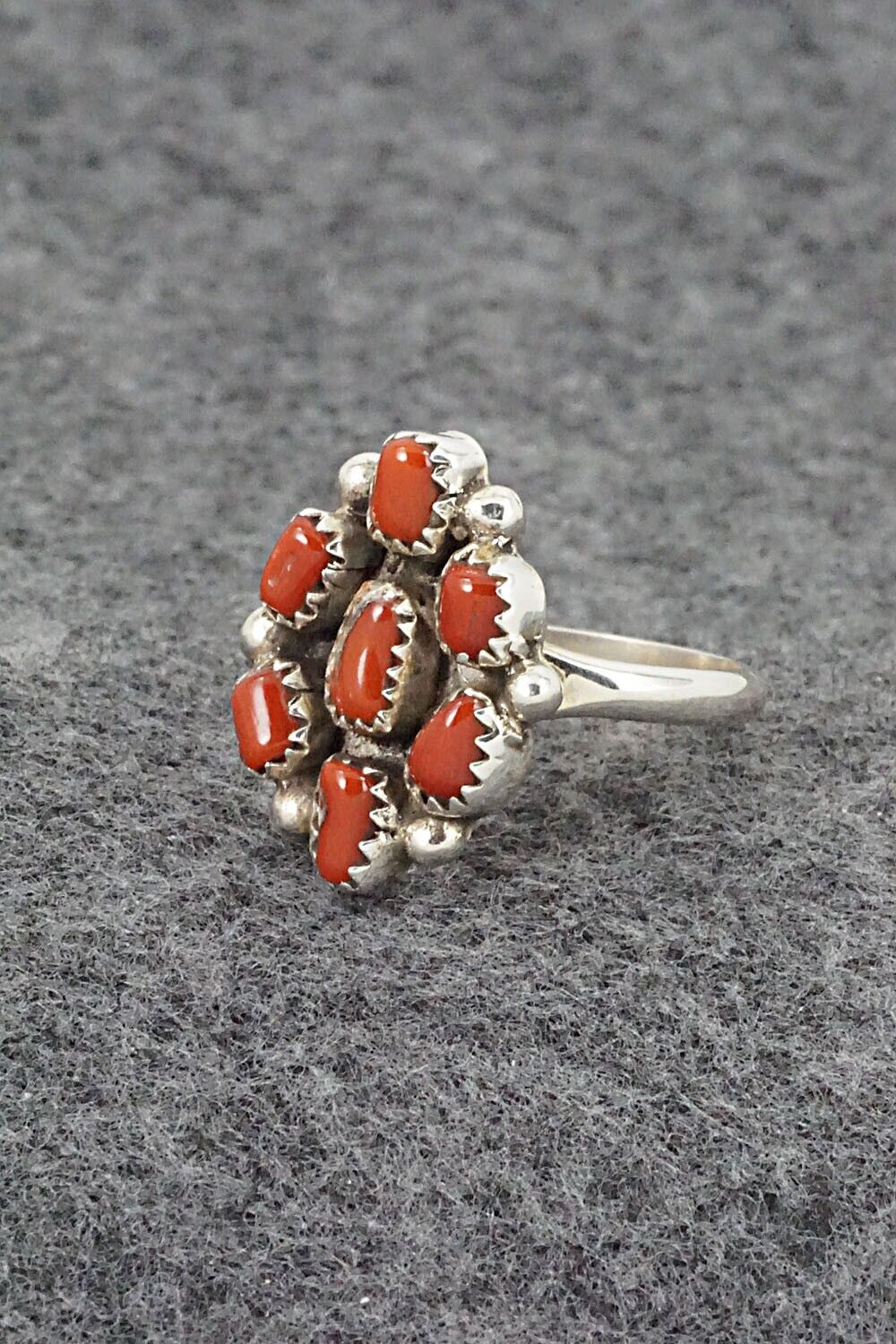 Coral & Sterling Silver Ring - Priscilla Reeder - Size 8.25