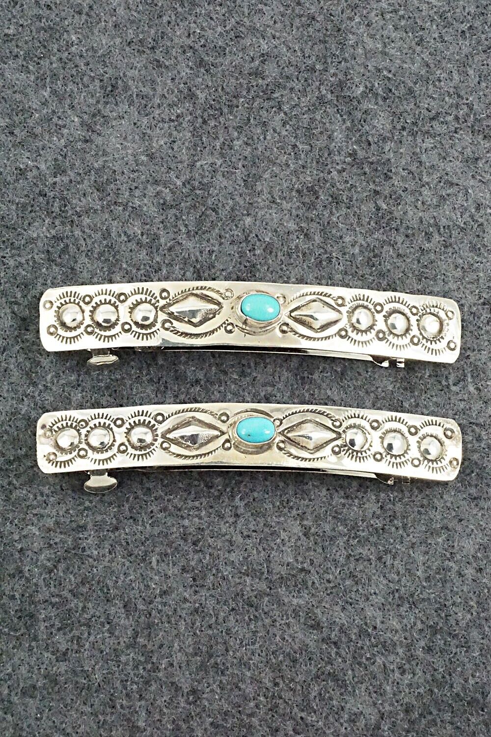Turquoise & Sterling Silver Hair Barrettes - Jennie Blackgoat