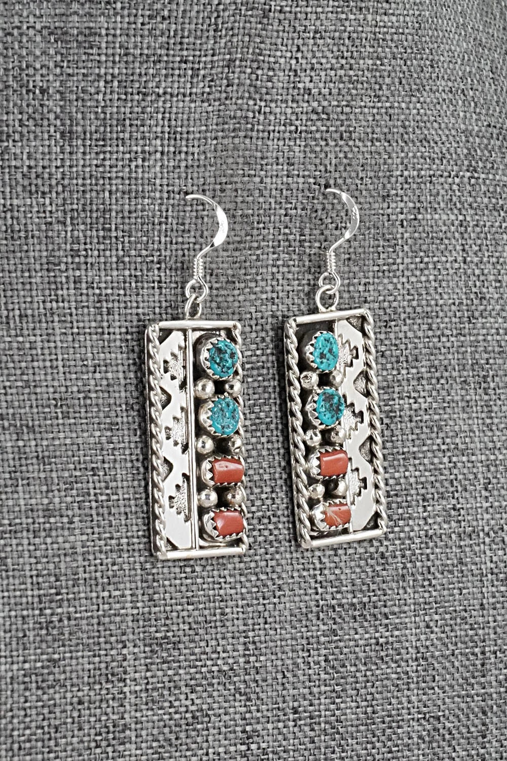Turquoise, Coral & Sterling Silver Earrings - Ronnie Spencer