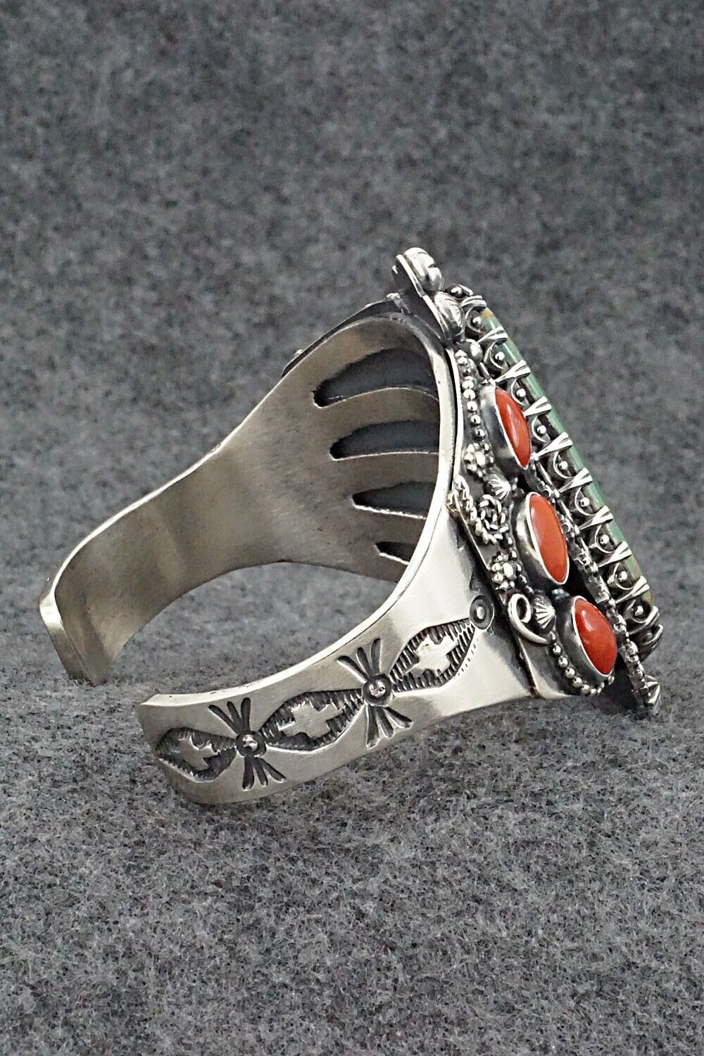 Turquoise, Coral & Sterling Silver Bracelet - Readda Begay