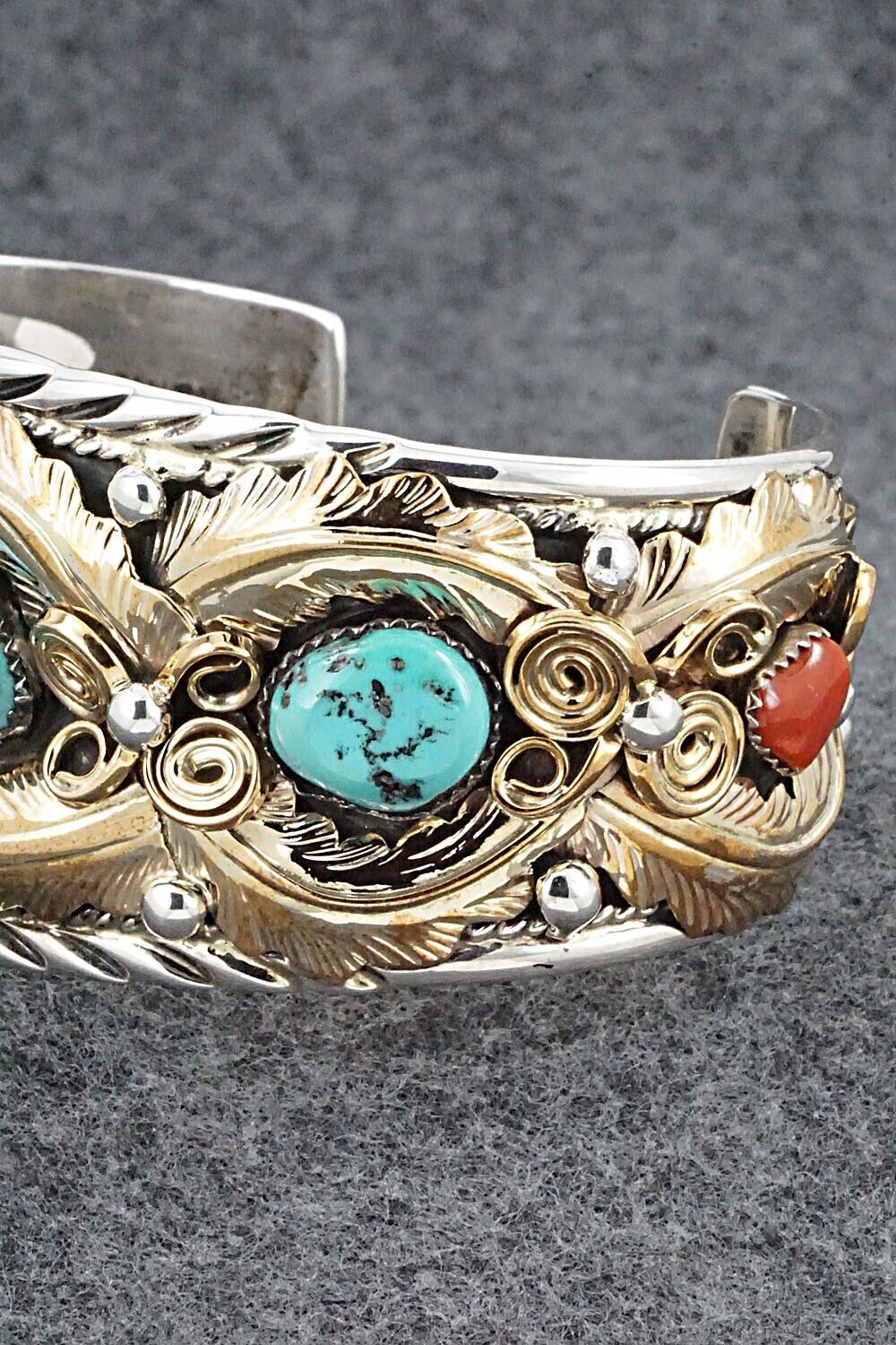 Turquoise, Coral & Sterling Silver Bracelet - Allen Chee
