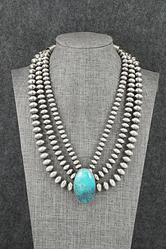Turquoise & Sterling Silver Navajo Pearl Necklace - Gruber & Halwood