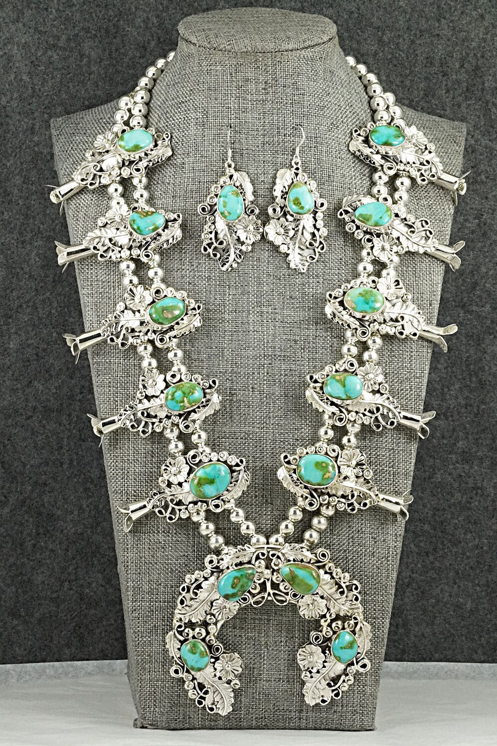 Turquoise & Sterling Silver Squash Blossom Set - Harry B. Yazzie