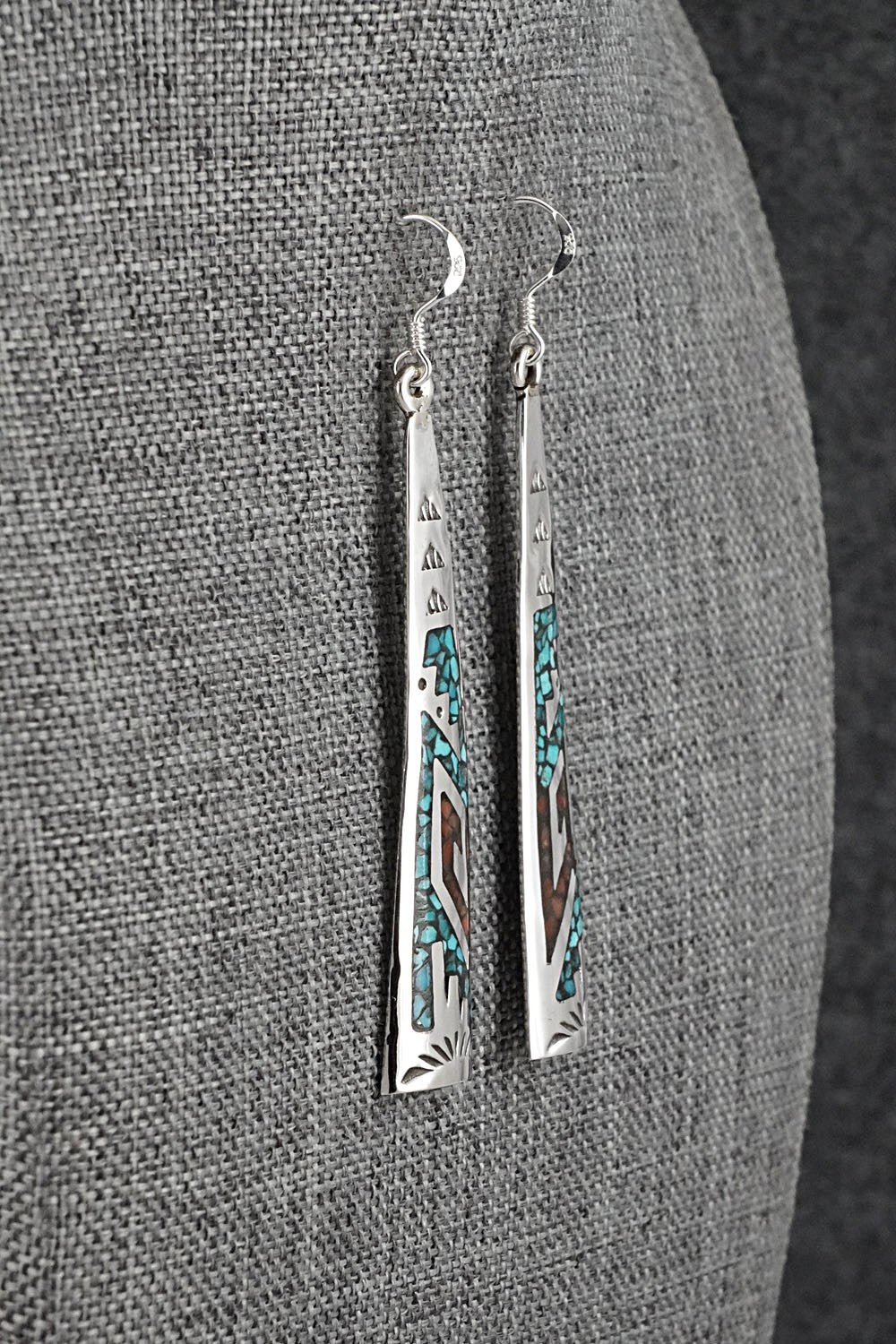 Turquoise, Coral Chip & Sterling Silver Earrings - Joleen Yazzie