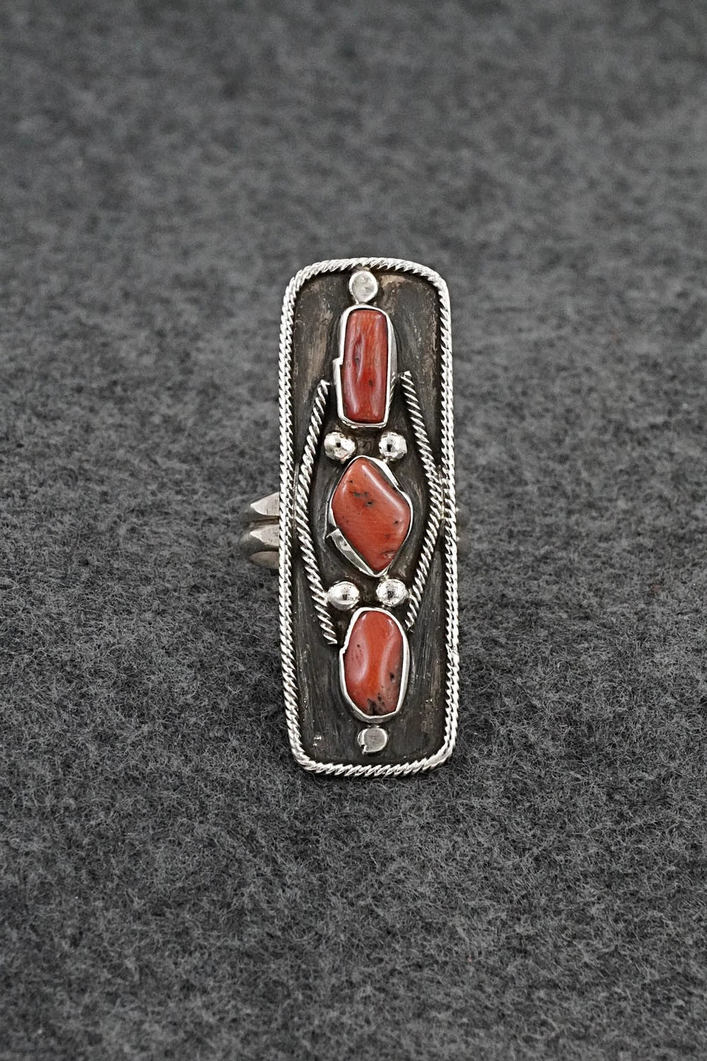 Coral & Sterling Silver Ring - Priscilla Reeder - Size 8