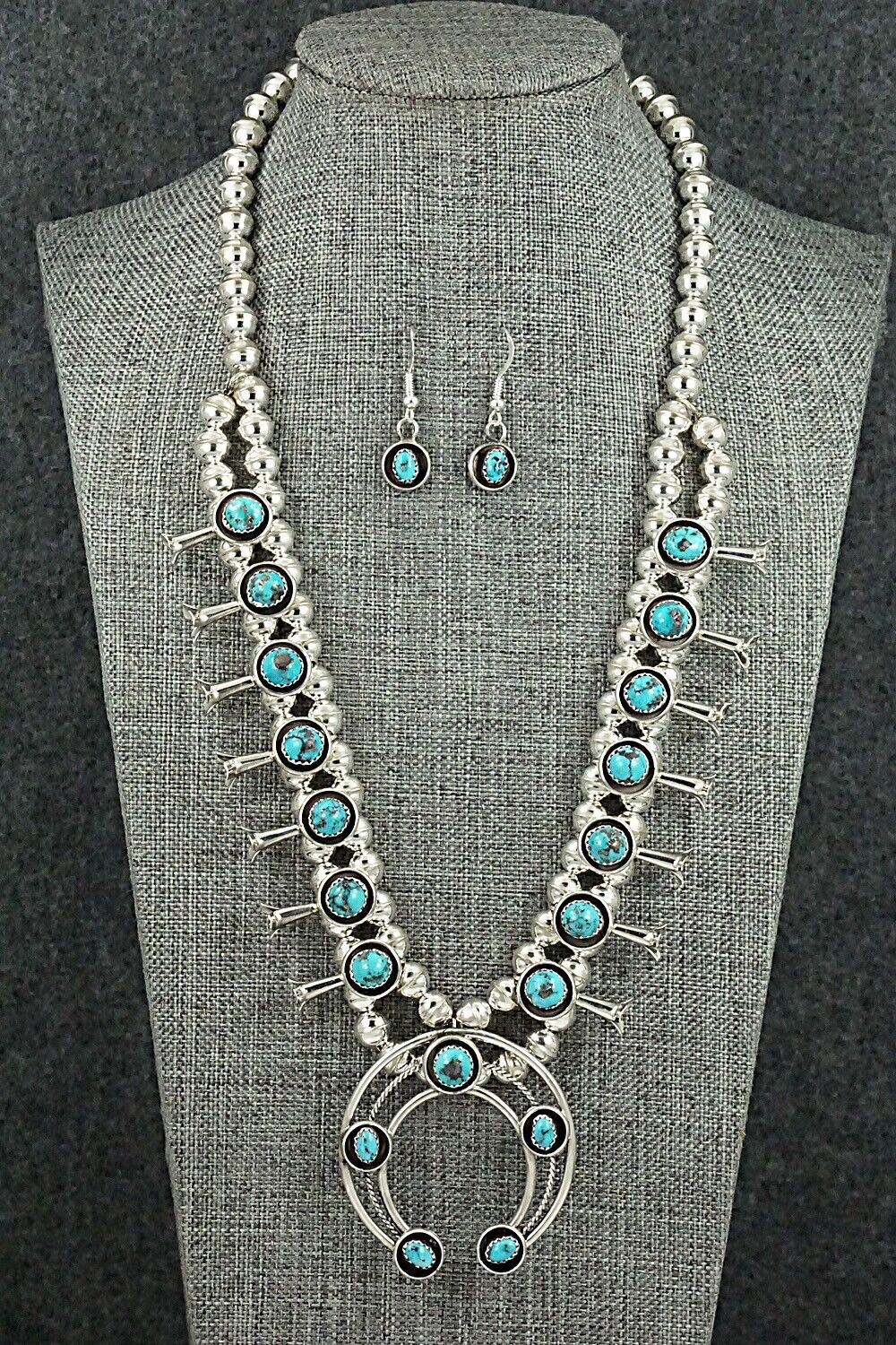 Turquoise & Sterling Silver Squash Blossom Set - Phil Garcia