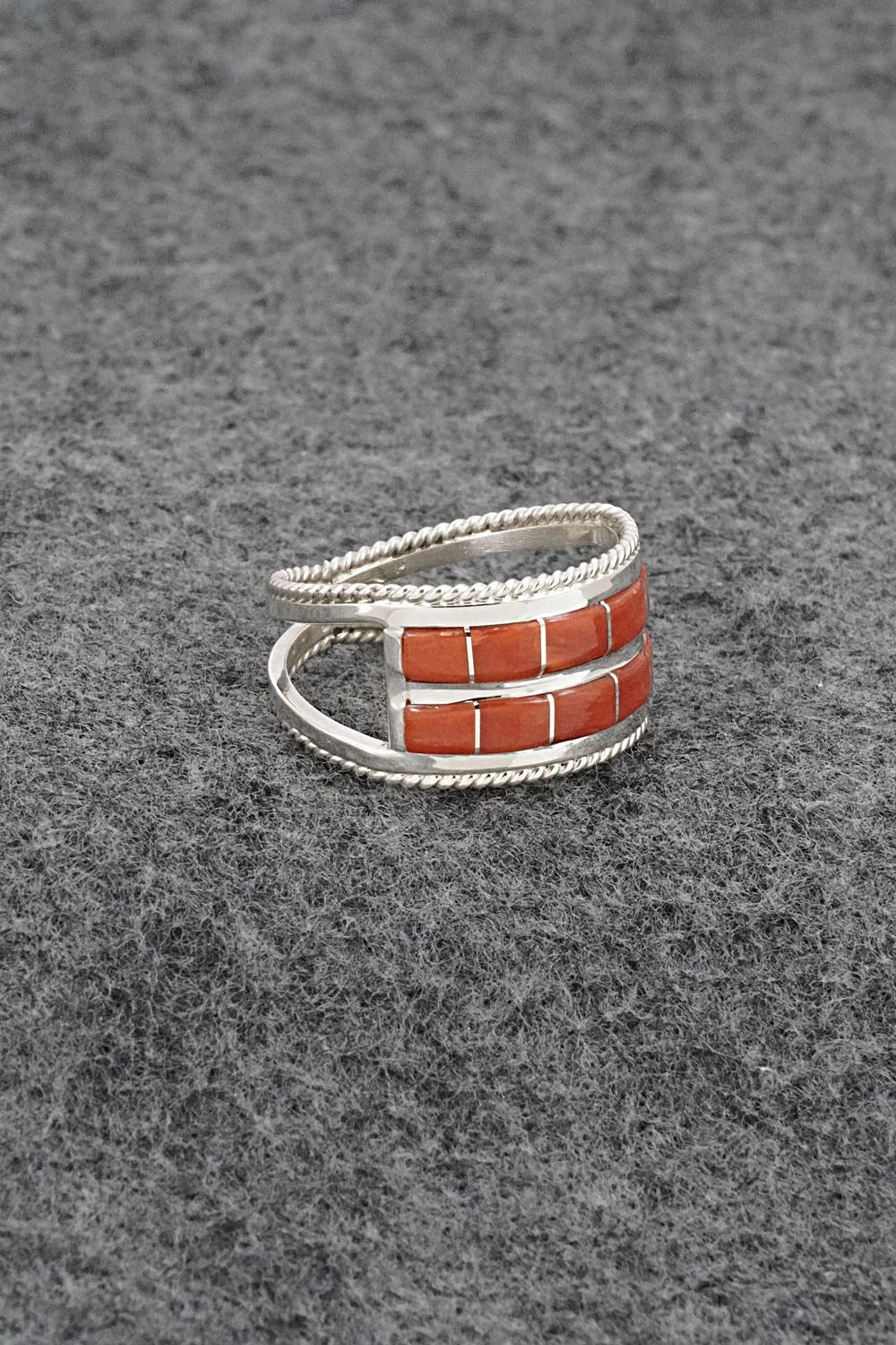 Coral and Sterling Silver Ring - Bruce Johnson - Size 10.5