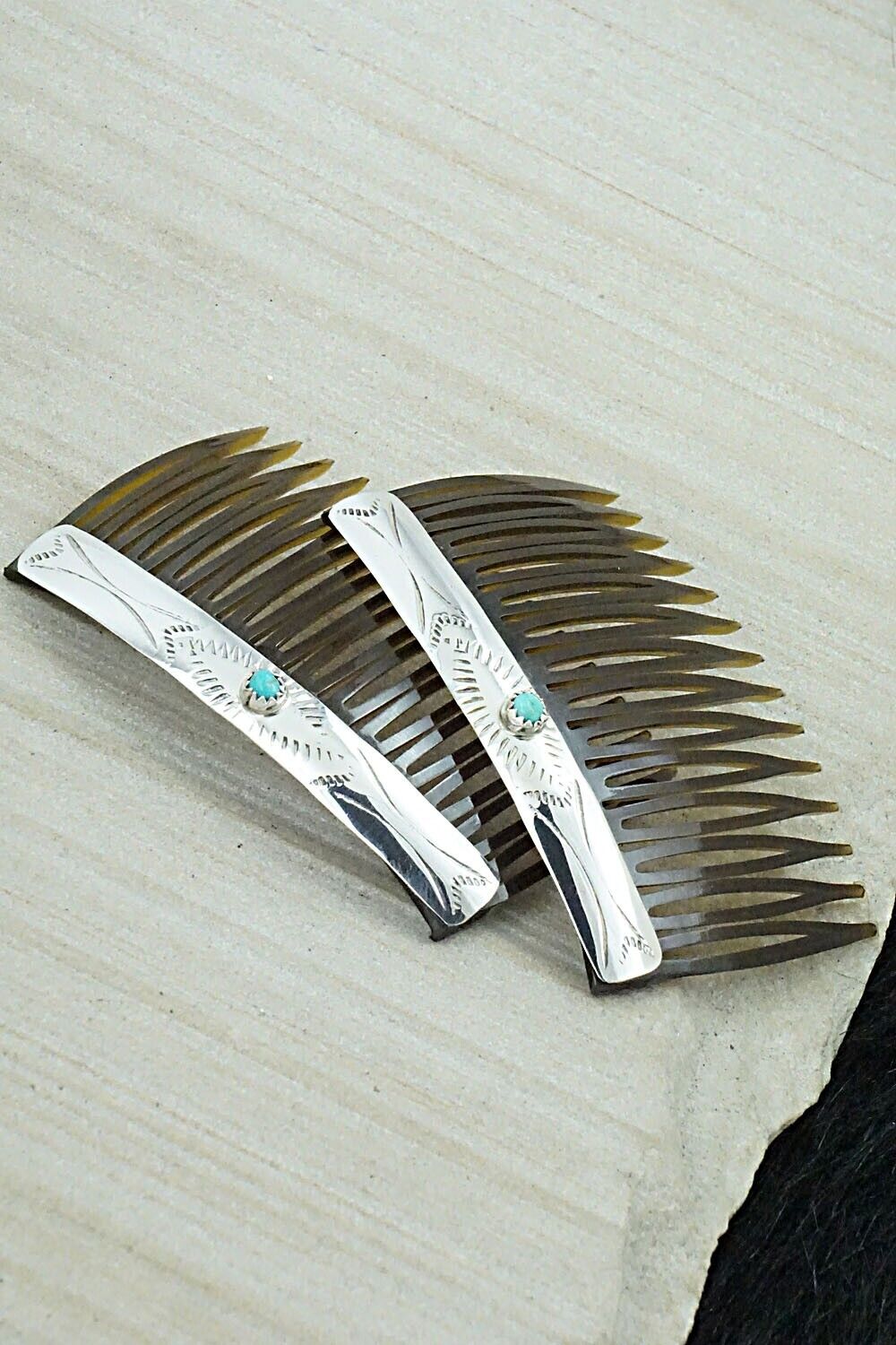 Turquoise & Sterling Silver Hair Combs - Randall Dalgai