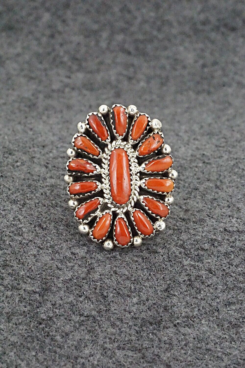 Coral & Sterling Silver Ring - Eunise Wilson - Size 8.5