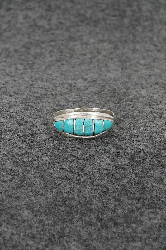 Turquoise & Sterling Silver Inlay Ring - Ola Eriacho - Size 9