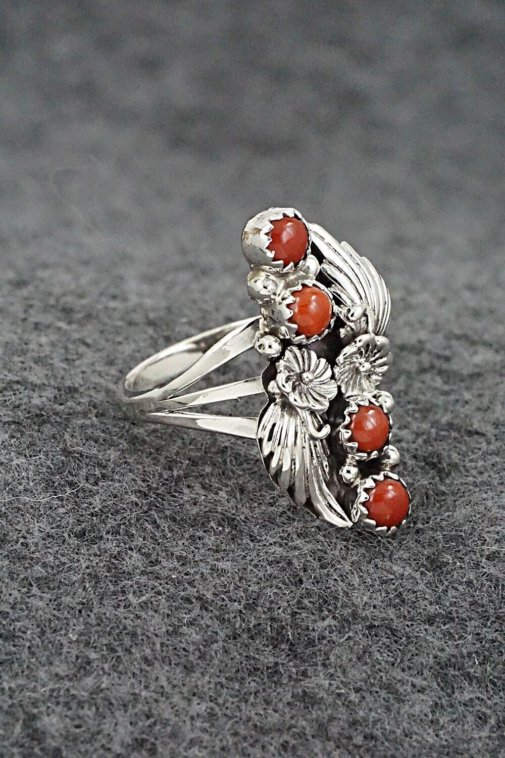 Coral & Sterling Silver Ring - Alice Rose Saunders - Size 8