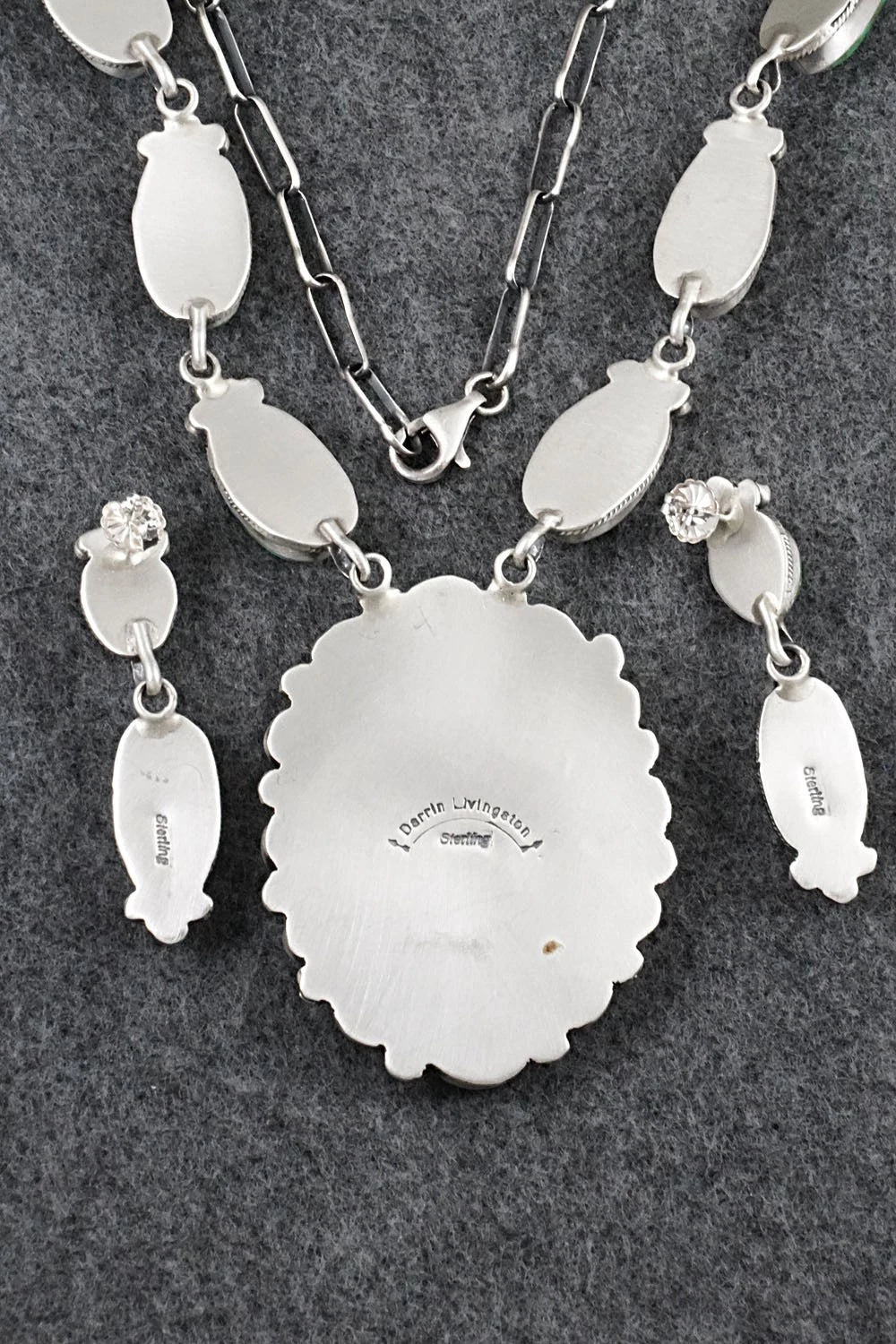Turquoise & Sterling Silver Necklace and Earrings Set - Darrin Livingston