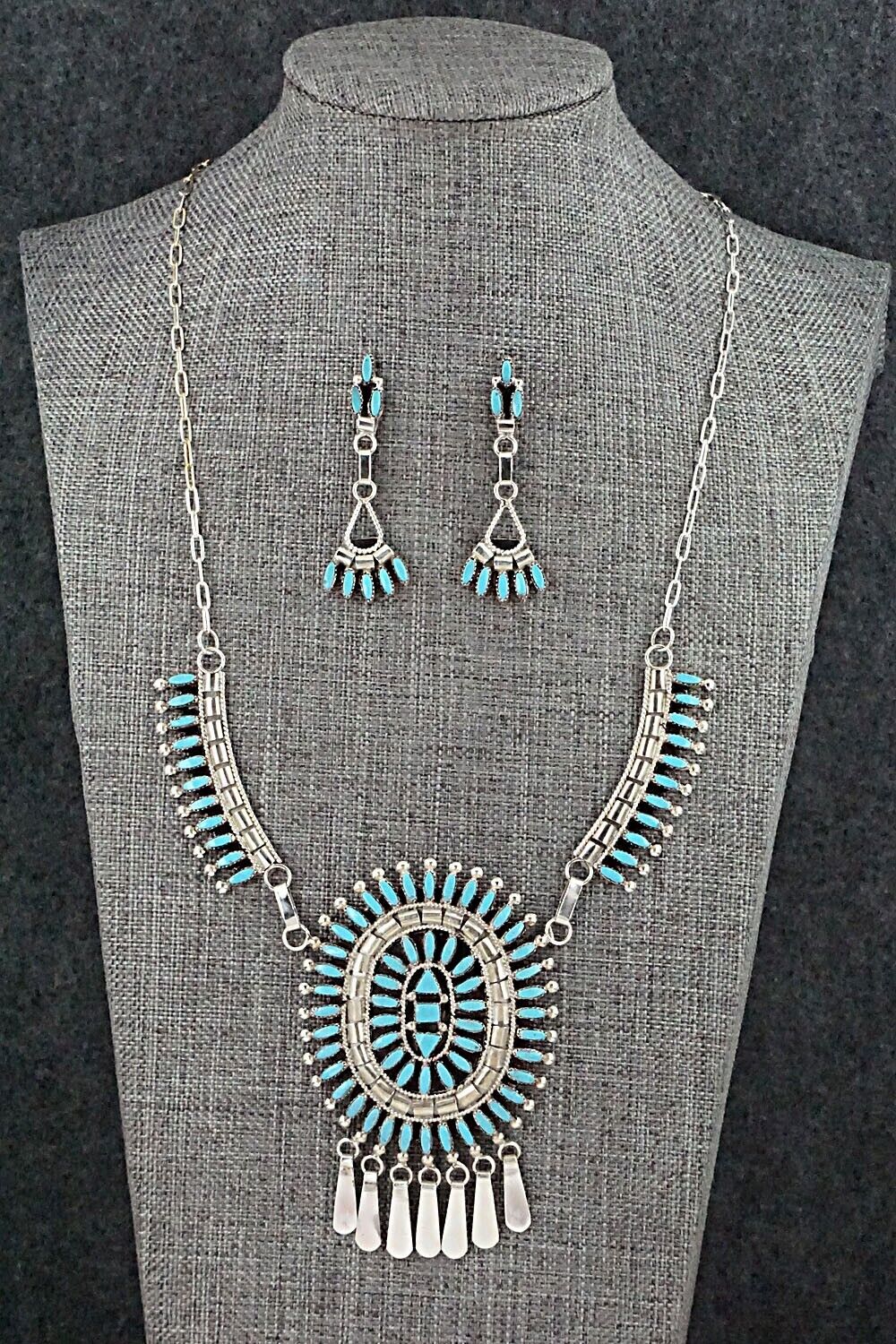 Turquoise & Sterling Silver Necklace and Earrings Set - Evonne Hustito