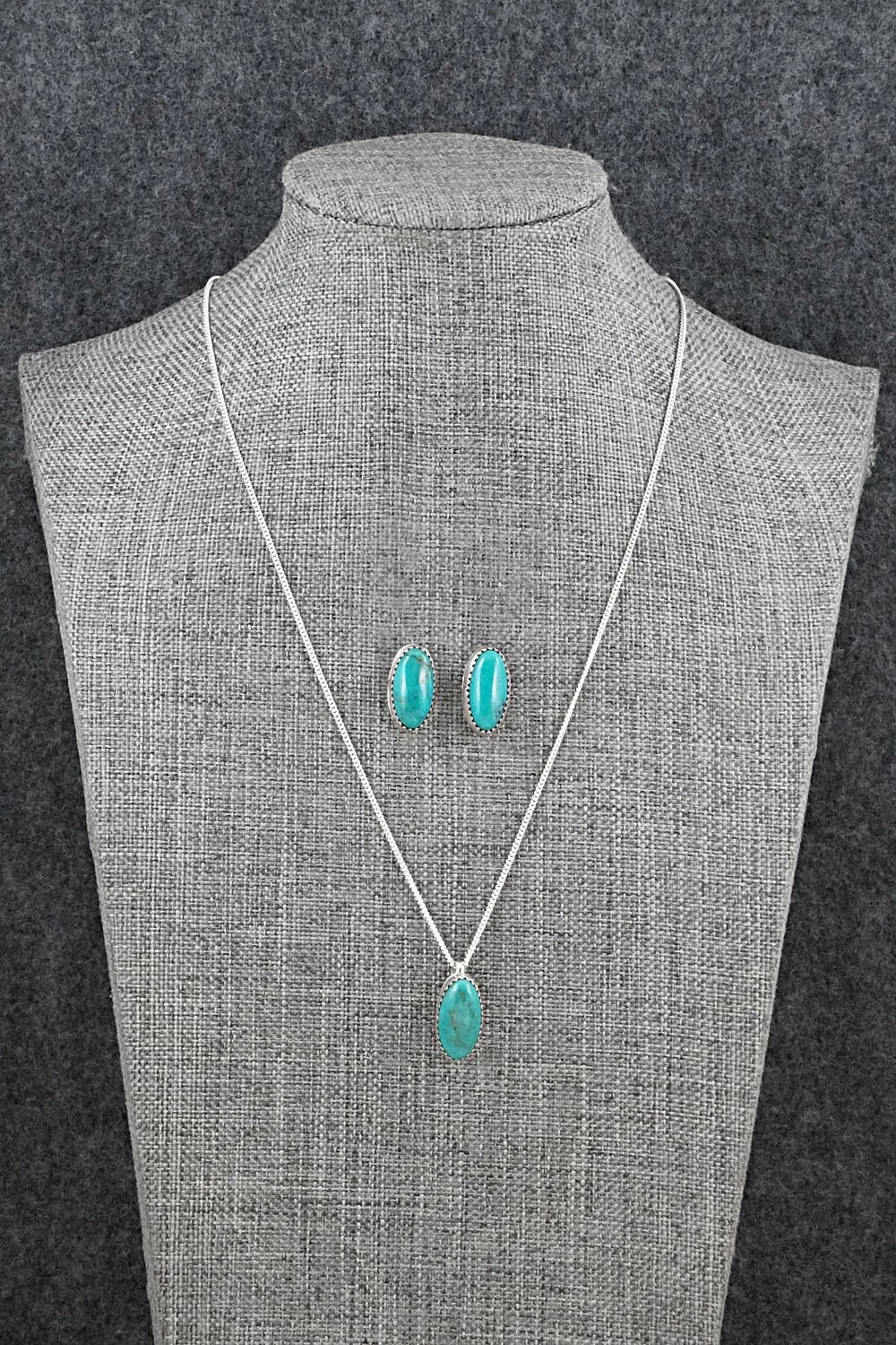 Turquoise & Sterling Silver Necklace and Earrings Set - Murray Hannaweeka
