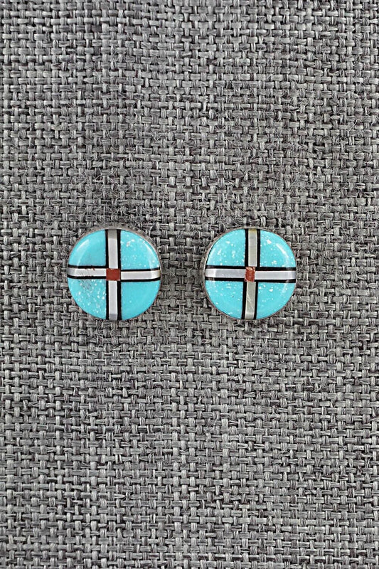 Multi-Stone & Sterling Silver Inlay Earrings - Curley Luarkie