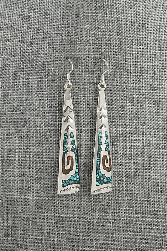Turquoise, Coral Chip & Sterling Silver Earrings - Joleen Yazzie