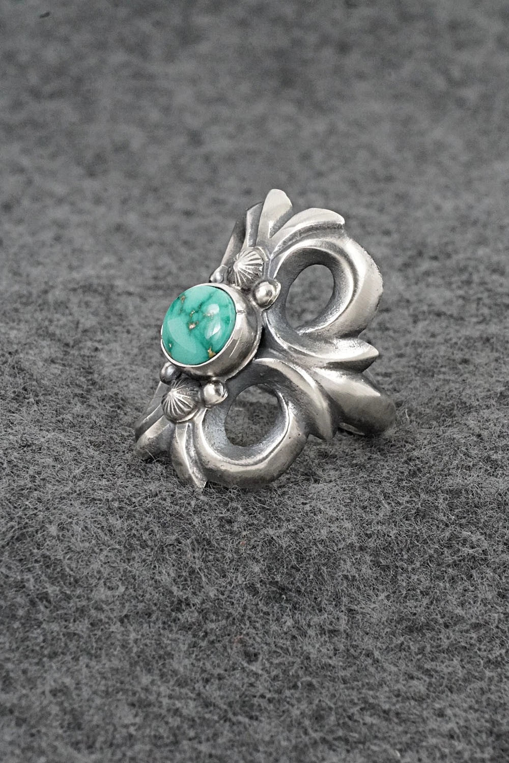 Turquoise & Sterling Silver Ring - Harrison Bitsue - Size 9