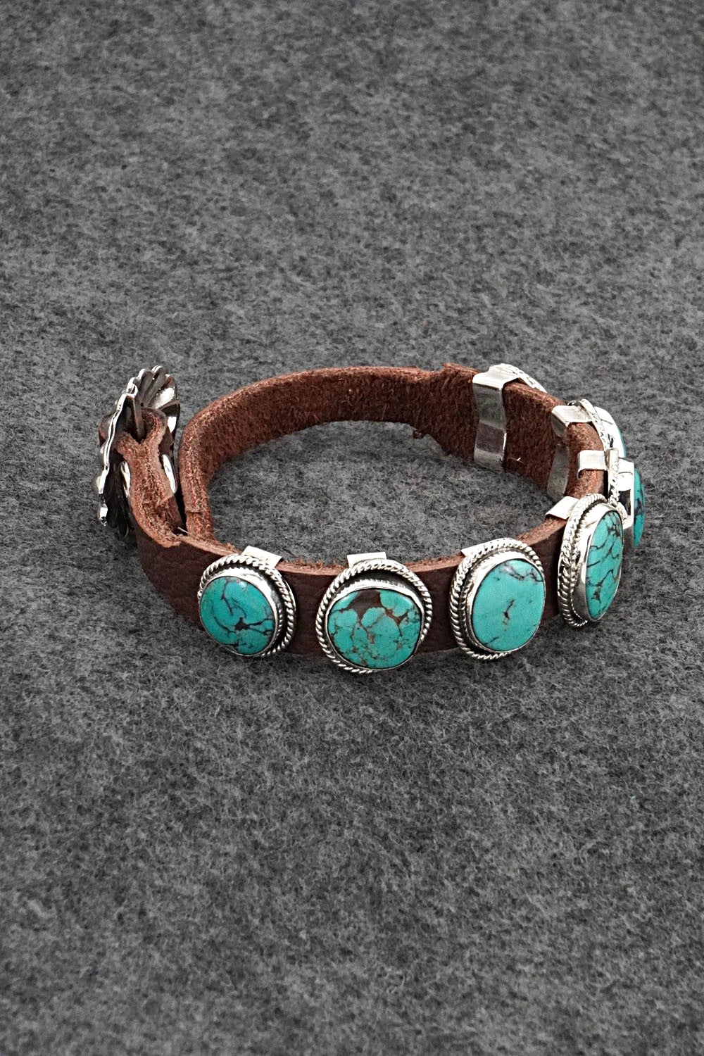 Turquoise, Sterling Silver & Leather Bracelet - Marlene Ramone