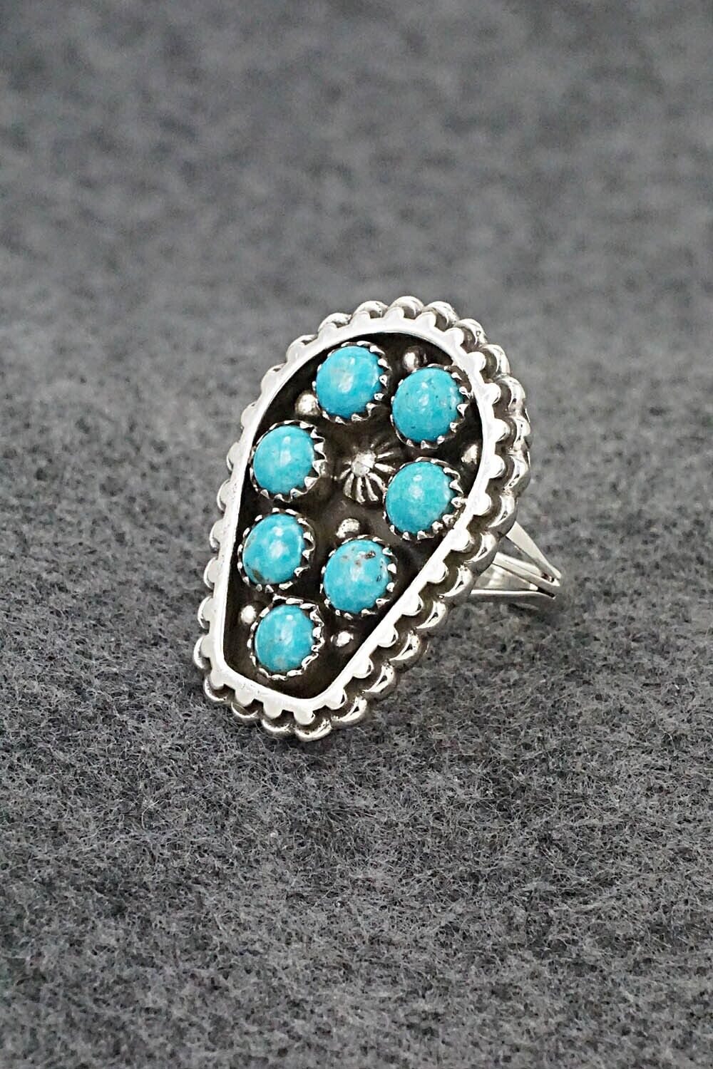 Turquoise & Sterling Silver Ring - Kenny Lonjose - Size 7