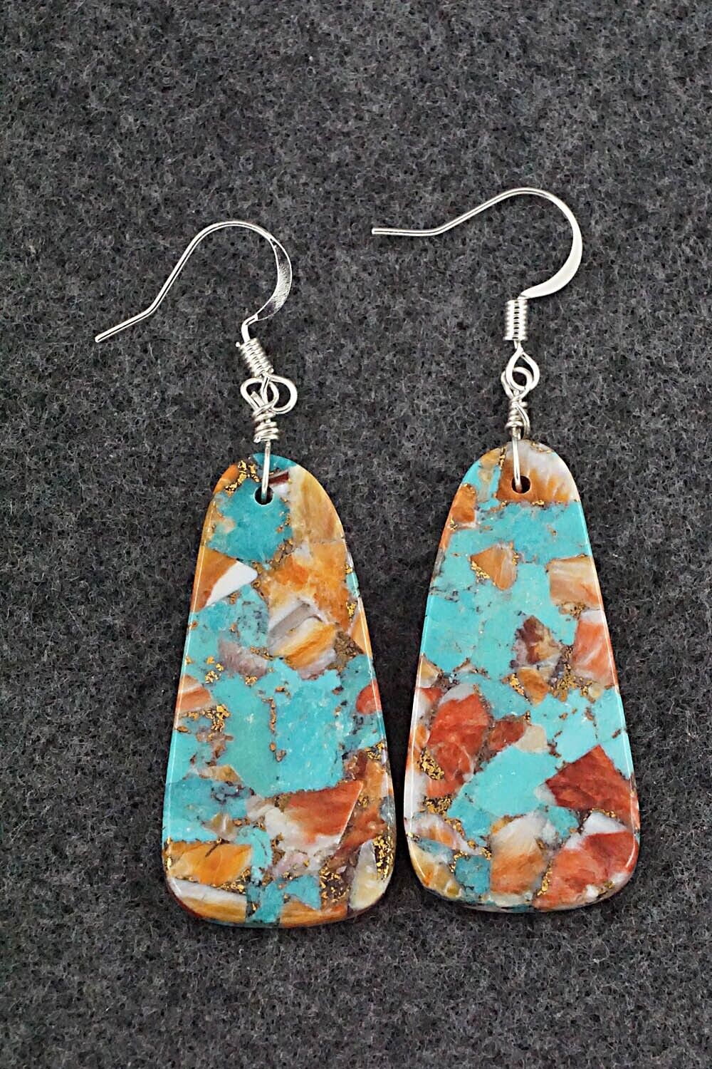 Spiny Oyster, Turquoise & Sterling Silver Earrings - Lupe Lovato