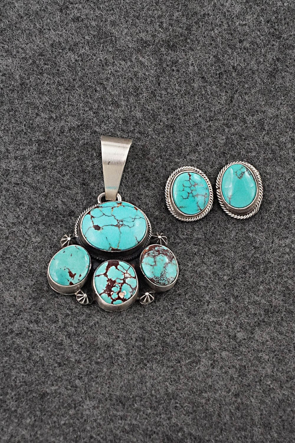 Turquoise & Sterling Silver Pendant and Earrings Set - Darrin Livingston