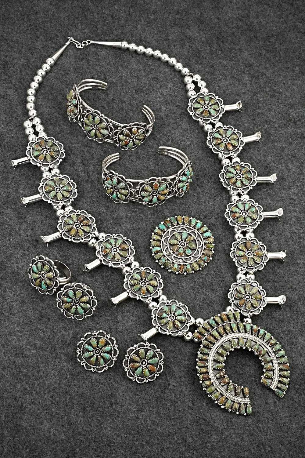 Turquoise & Sterling Silver Squash Blossom Set - Gerald Mitchell
