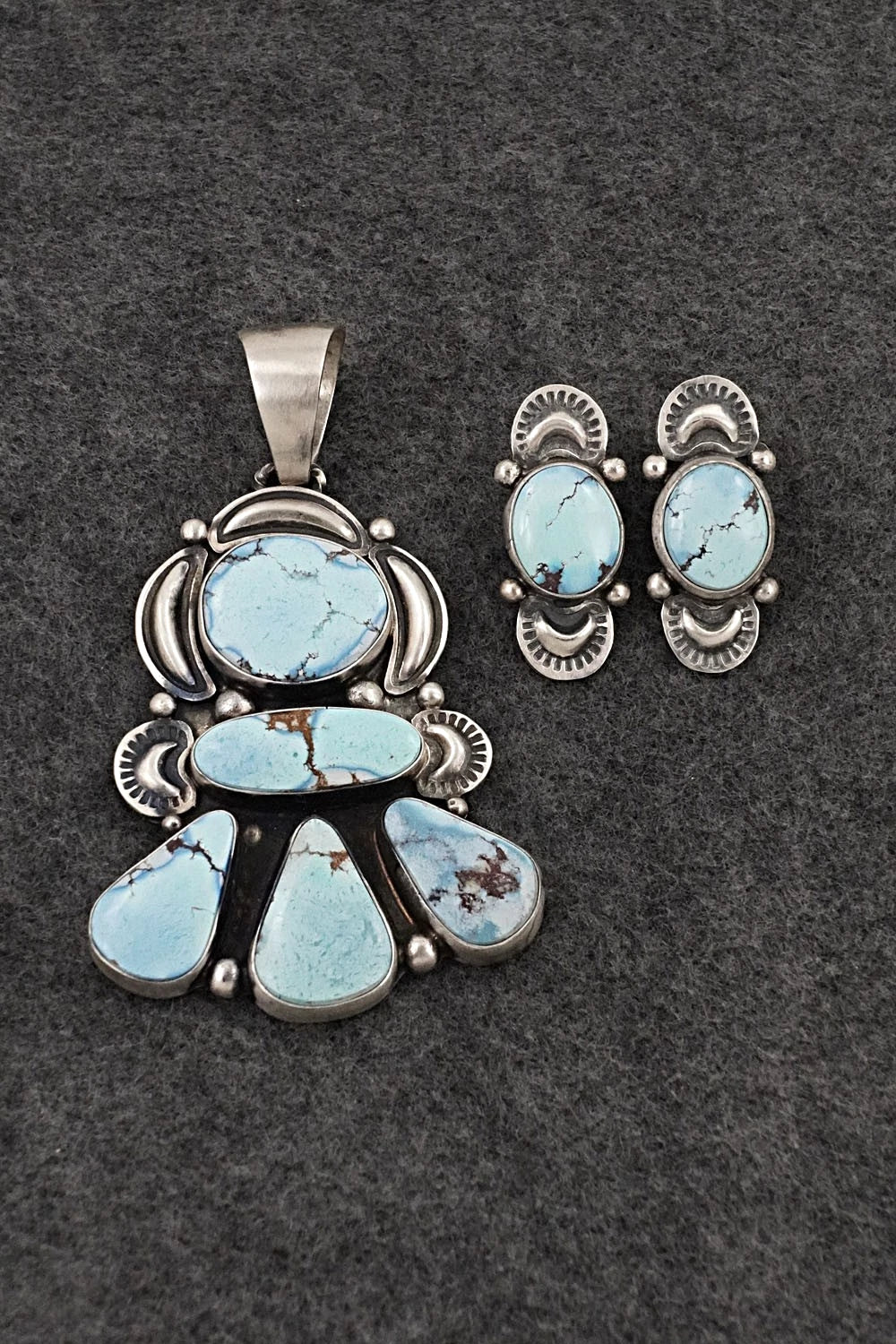Turquoise & Sterling Silver Pendant and Earrings Set - Darrin Livingston