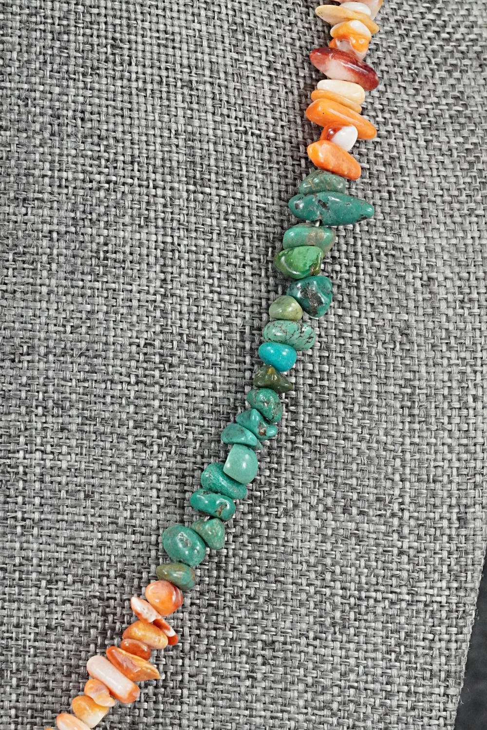 Turquoise, Spiny Oyster & Sterling Silver Necklace 17" - Doreen Jake