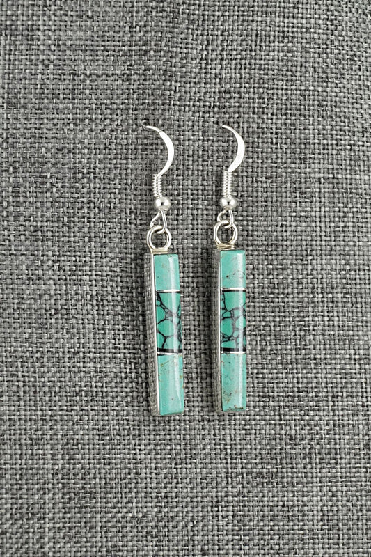 Turquoise, Onyx & Sterling Silver Earrings - Marilyn Yazzie