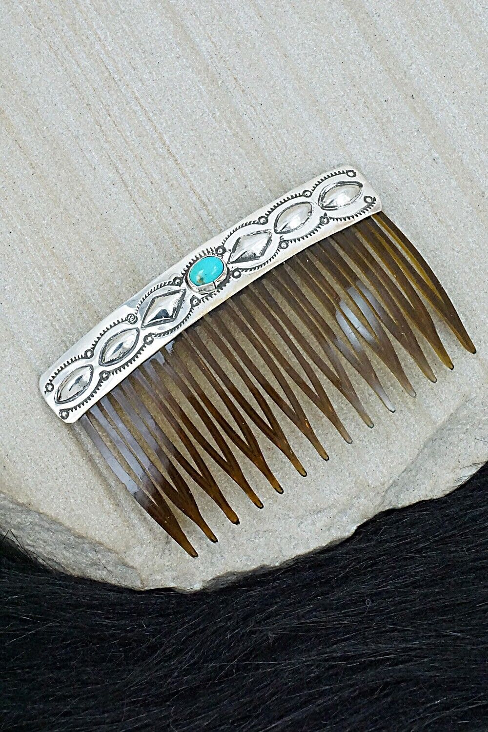 Turquoise & Sterling Silver Hair Combs - Jennie Blackgoat