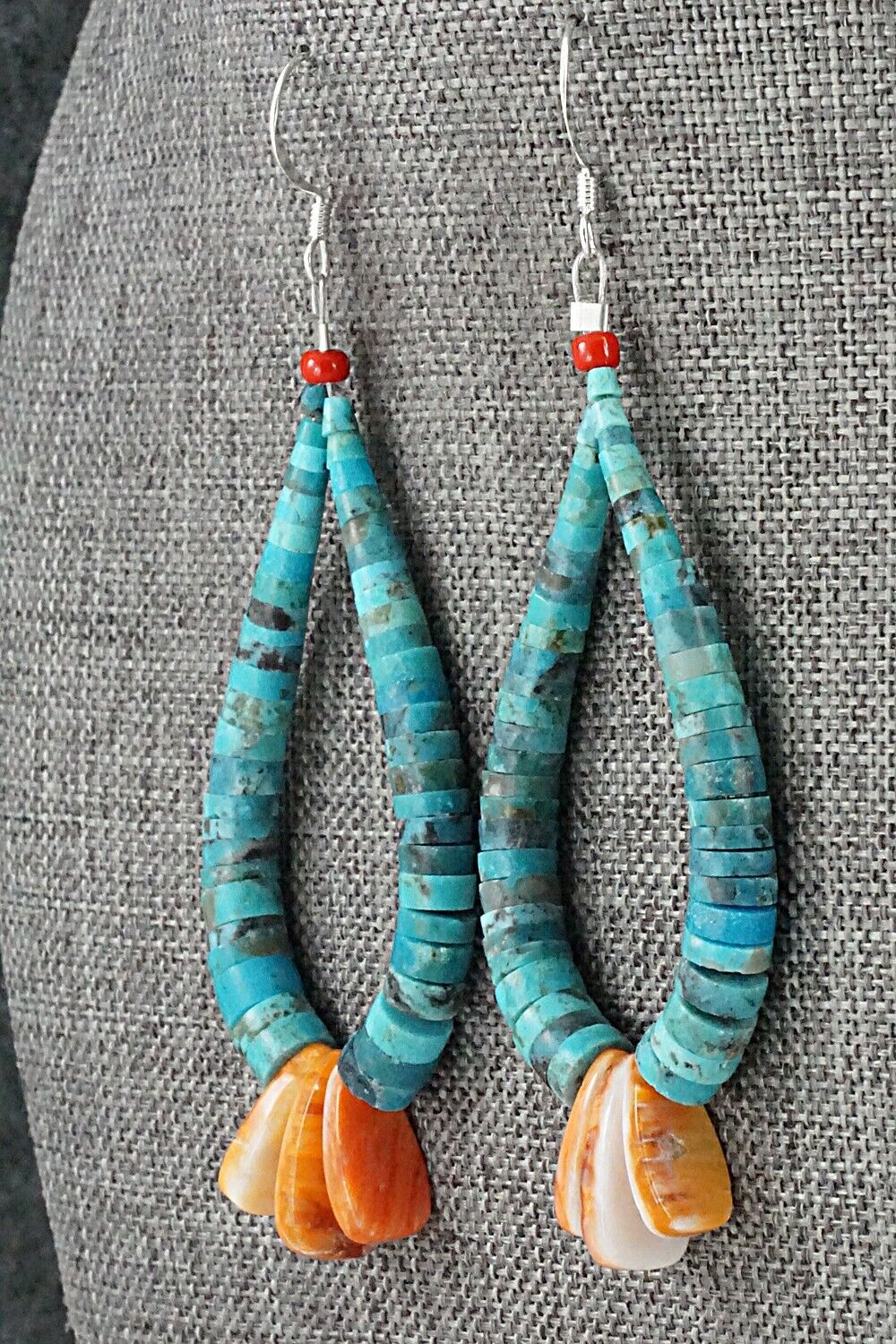 Spiny Oyster, Turquoise & Sterling Silver Earrings - Lupe Lovato