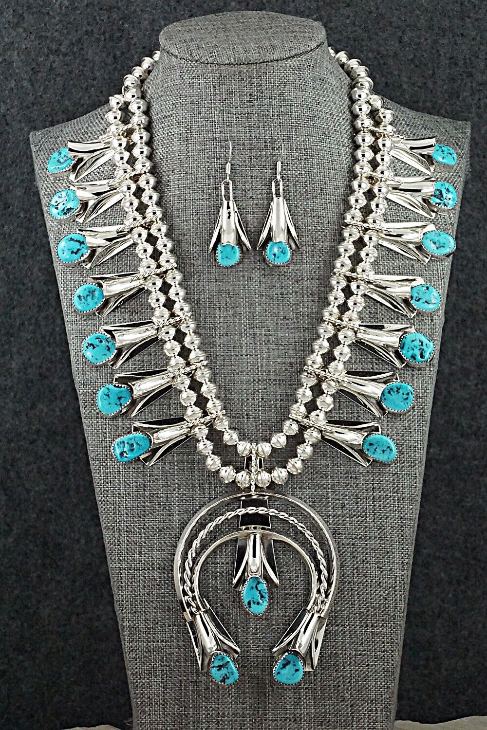 Turquoise & Sterling Silver Squash Blossom Set - Louise Yazzie