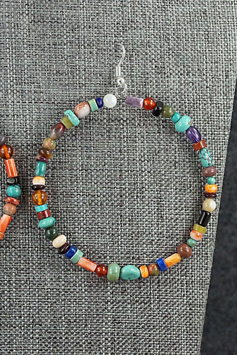 Multi Stone & Sterling Silver Hoop Earrings - Helen Tsosie