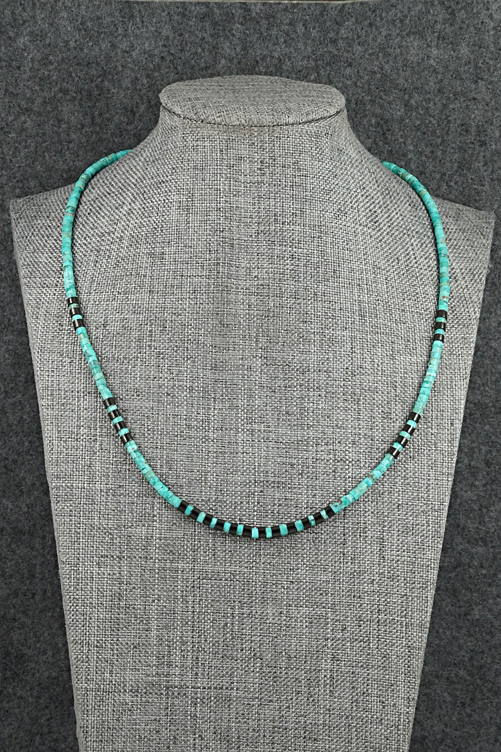 Turquoise, Onyx & Sterling Silver Necklace 19" - Helen Tsosie