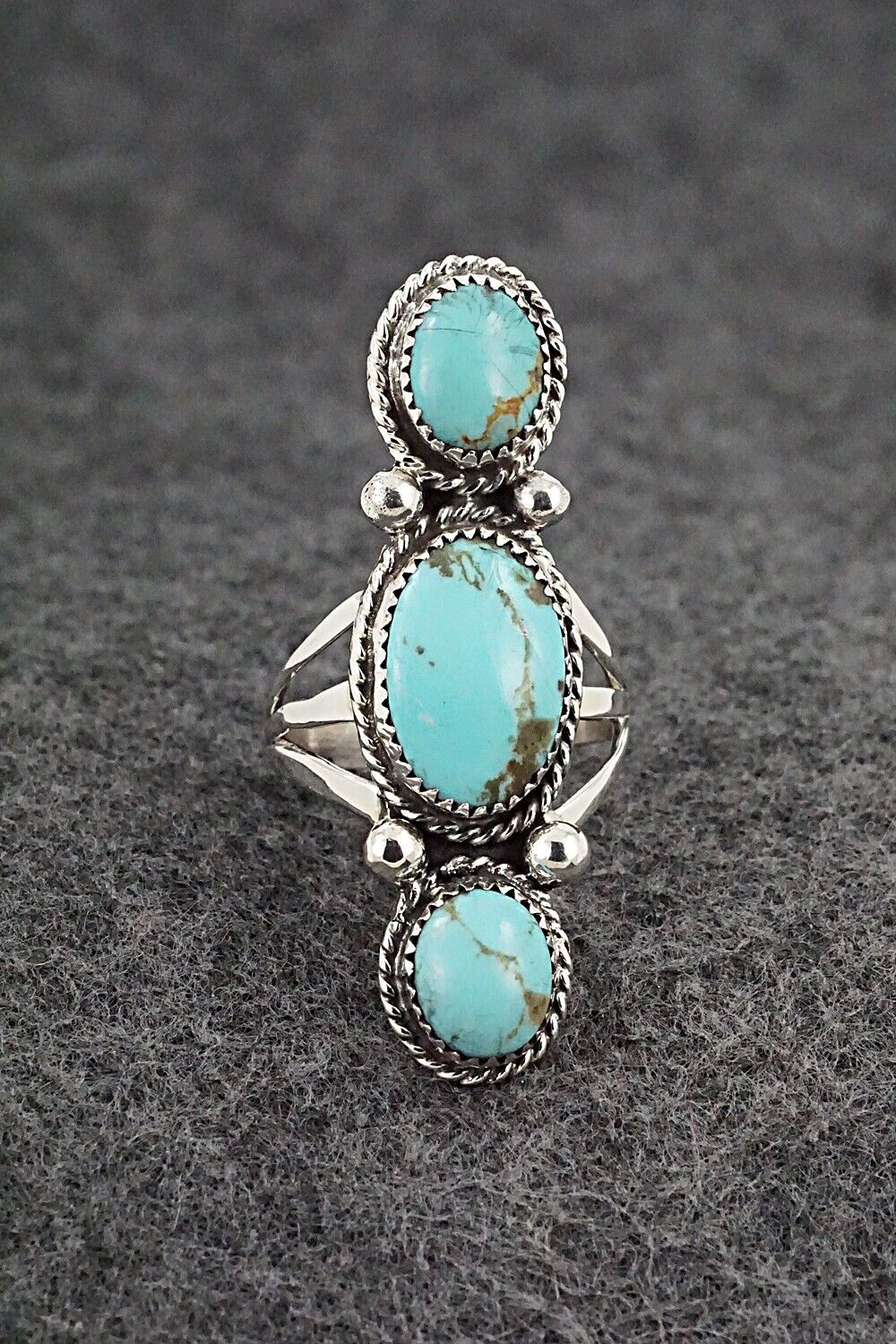Turquoise & Sterling Silver Ring - Ernest Hawthorne - Size 7.5
