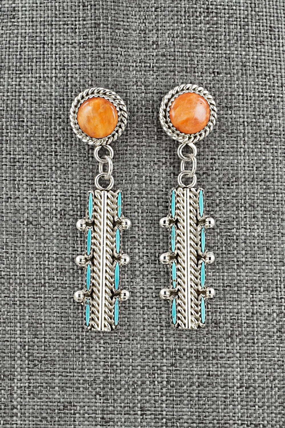 Turquoise, Spiny Oyster & Sterling Silver Earrings - Roland Francisco
