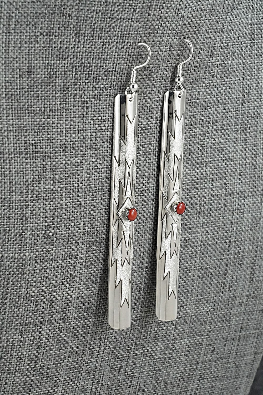 Coral & Sterling Silver Earrings - Zane Tahe