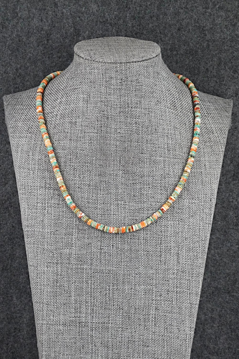 Turquoise, Spiny Oyster & Sterling Silver Necklace 17" - Doreen Jake
