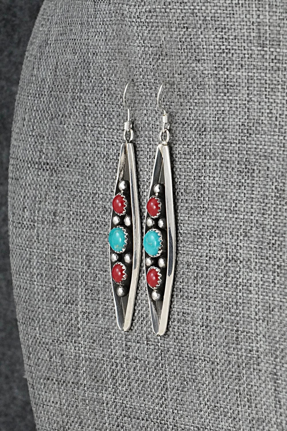 Turquoise, Coral & Sterling Silver Earrings - Paul Largo