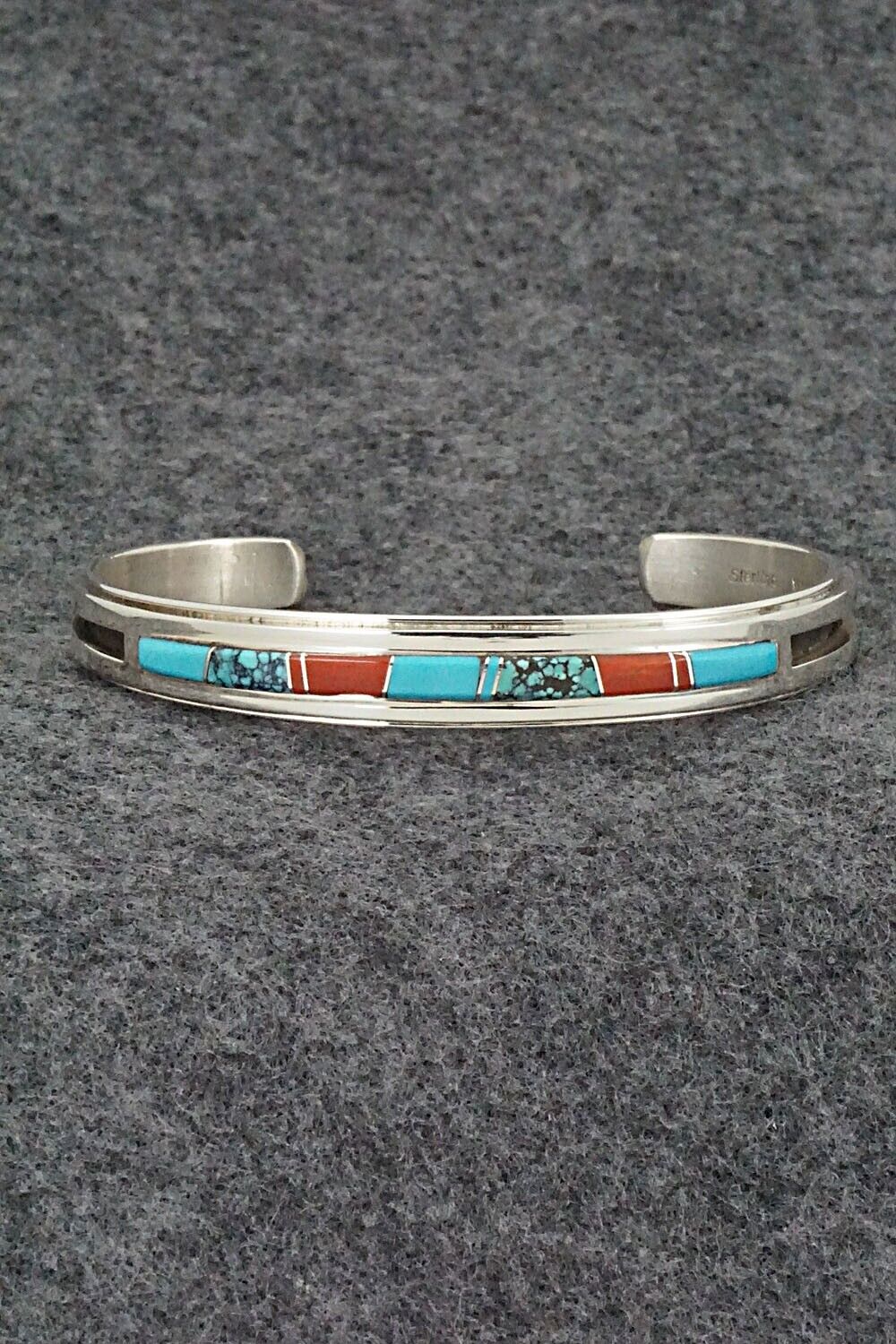 Turquoise, Coral & Sterling Silver Bracelet - Wilbert Muskett