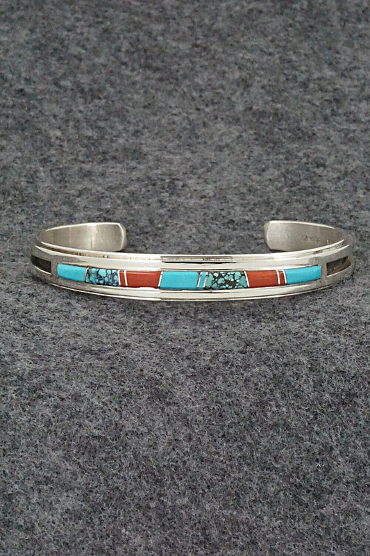Turquoise, Coral & Sterling Silver Bracelet - Wilbert Muskett