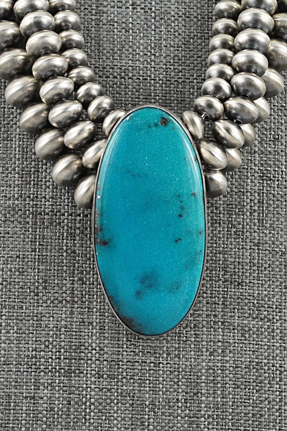 Turquoise & Sterling Silver Navajo Pearl Necklace - Gruber & Halwood