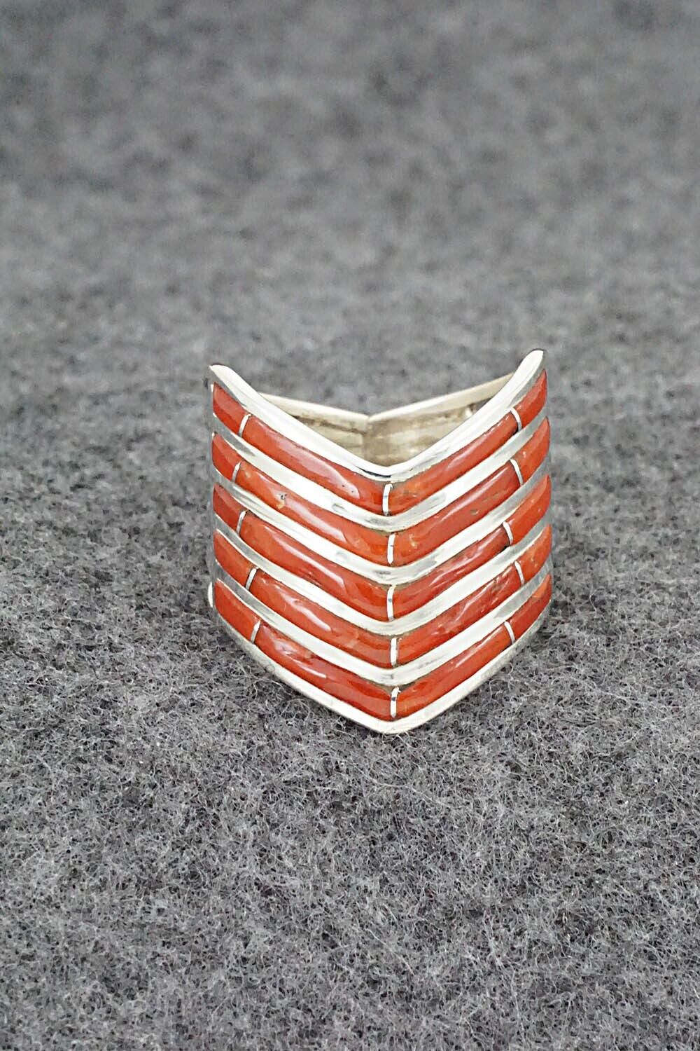 Coral & Sterling Silver Ring - Andrew Enrico - Size 8.5
