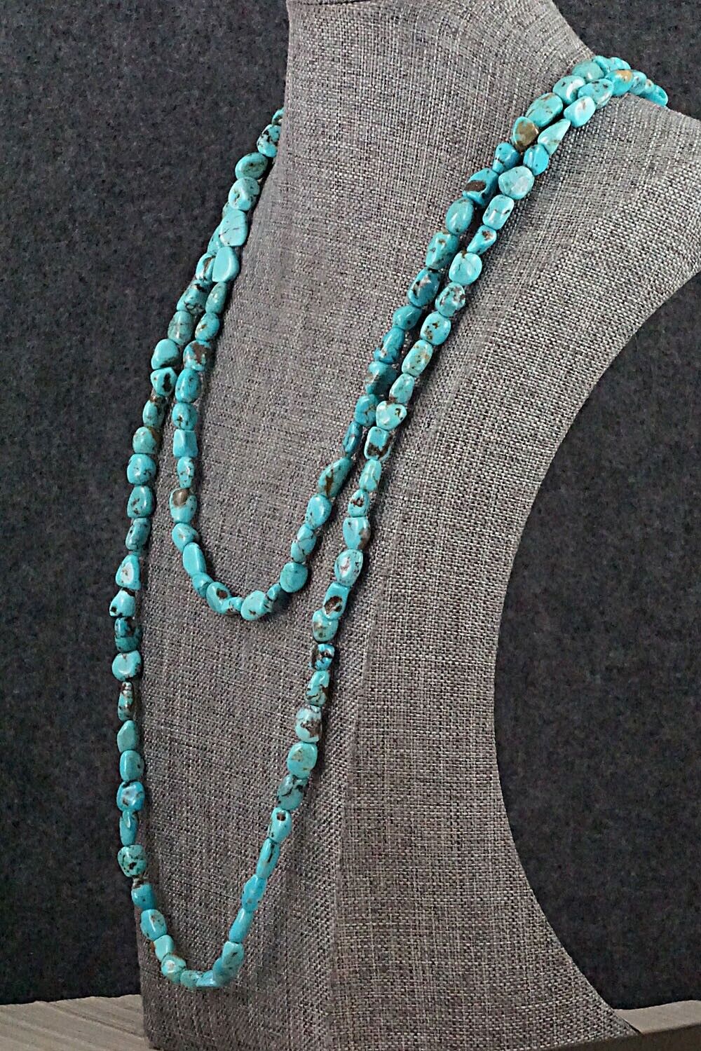 Turquoise & Sterling Silver Necklace 49" - Doreen Jake