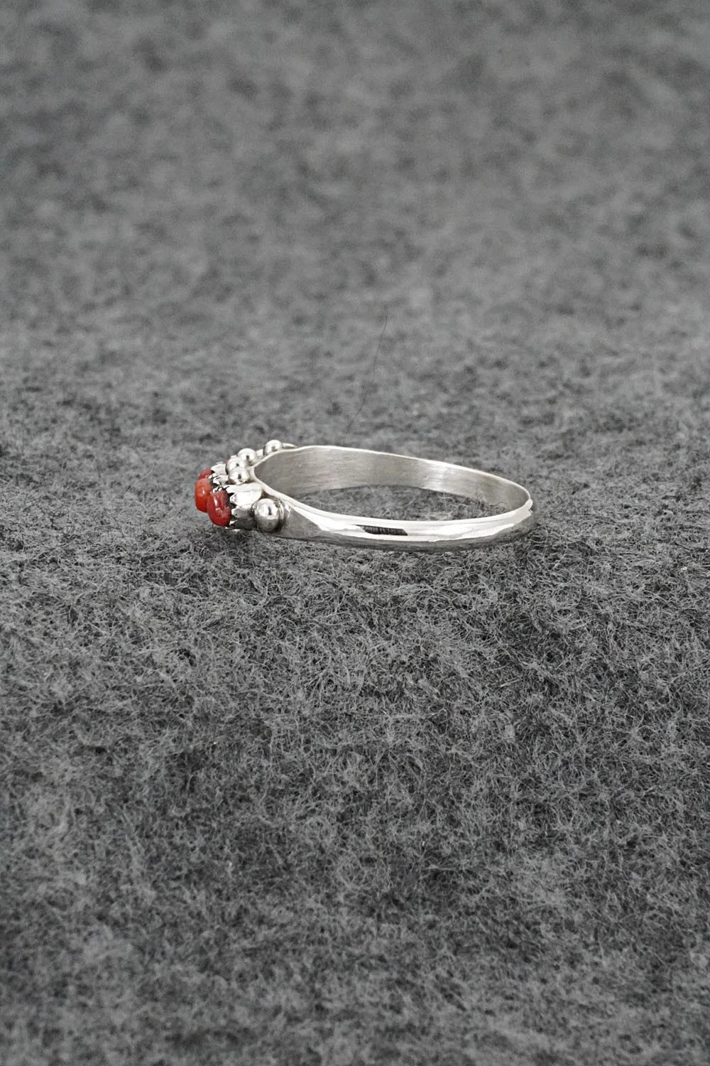 Coral & Sterling Silver Ring - April Haloo - Size 8