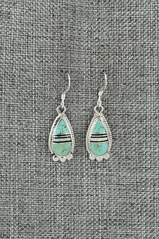 Turquoise, Opalite, Onyx & Sterling Silver Inlay Earrings - James Manygoats