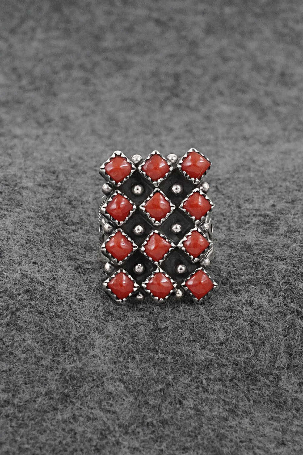 Coral & Sterling Silver Ring - Verley Betone - Size 6.5