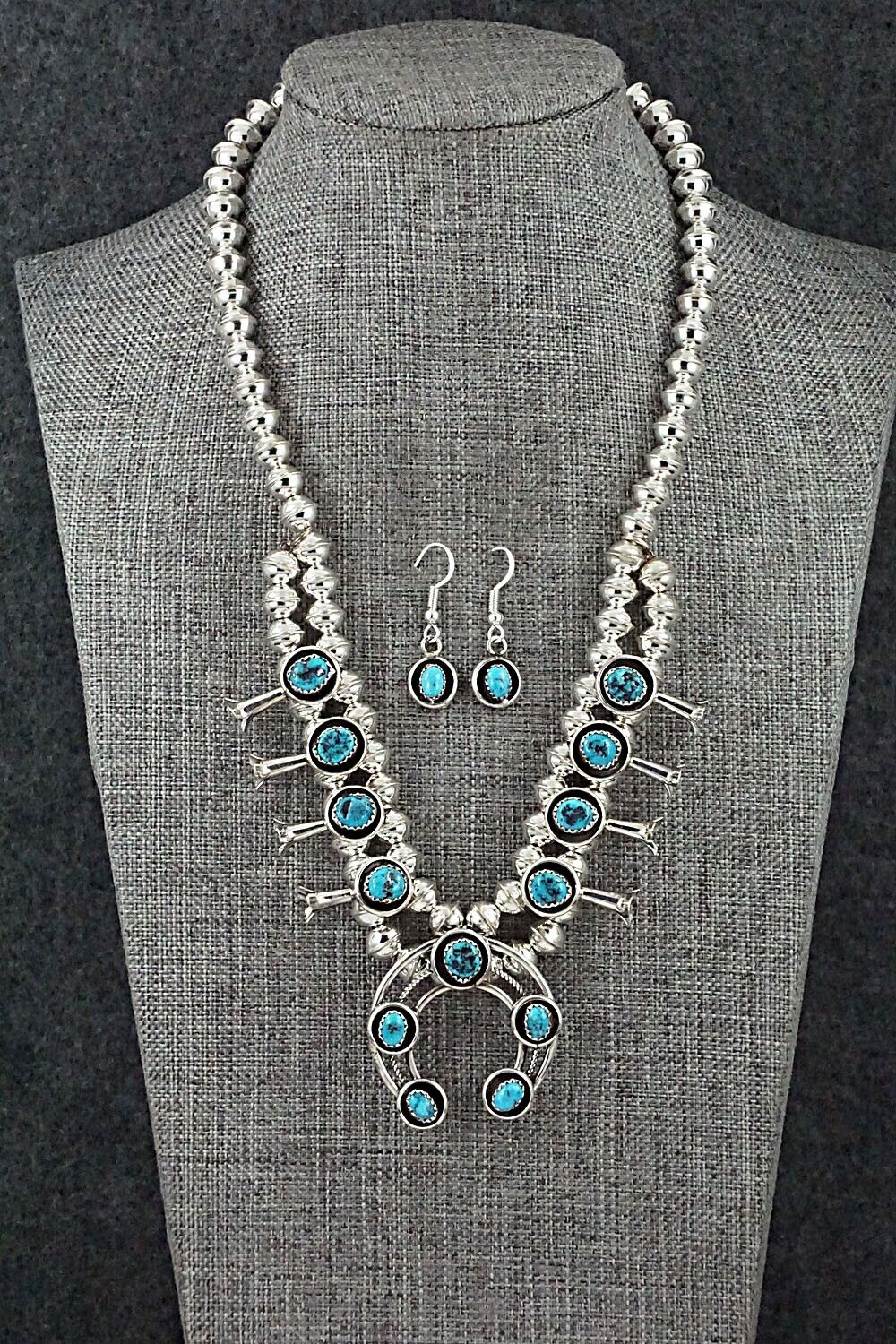 Turquoise & Sterling Silver Mini Squash Blossom Set - Phil Garcia